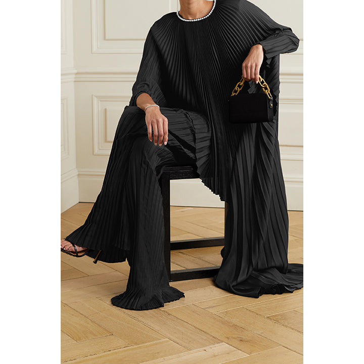 Crystal-embellished draped plissé satin tunic