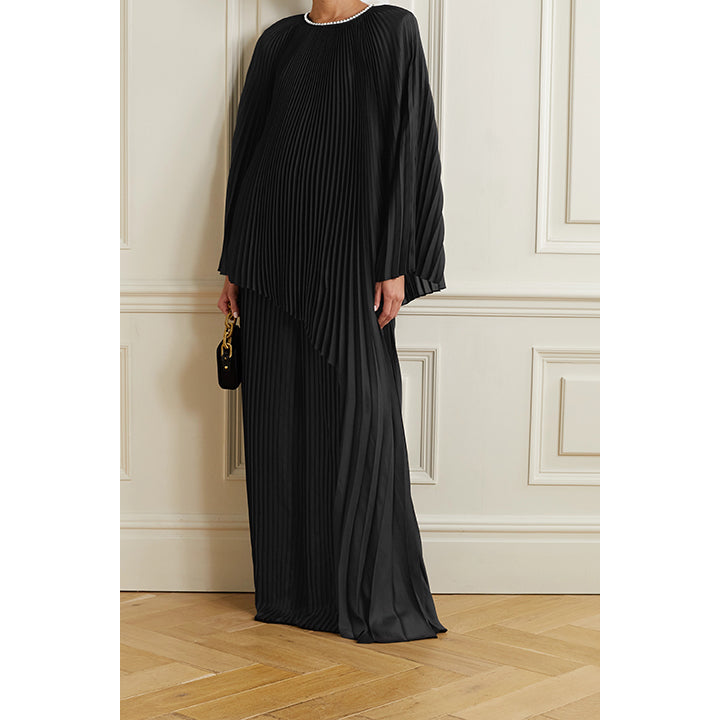 Crystal-embellished draped plissé satin tunic