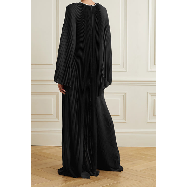 Crystal-embellished draped plissé satin tunic