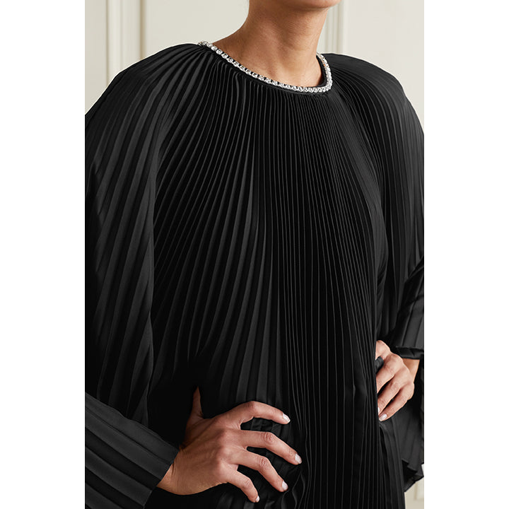 Crystal-embellished draped plissé satin tunic