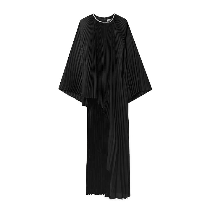 Crystal-embellished draped plissé satin tunic